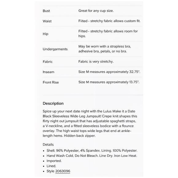 Lulus Black Wide-Leg Jumpsuit – Size L, NWT Elegant Overlay Bodice - Picture 6 of 9